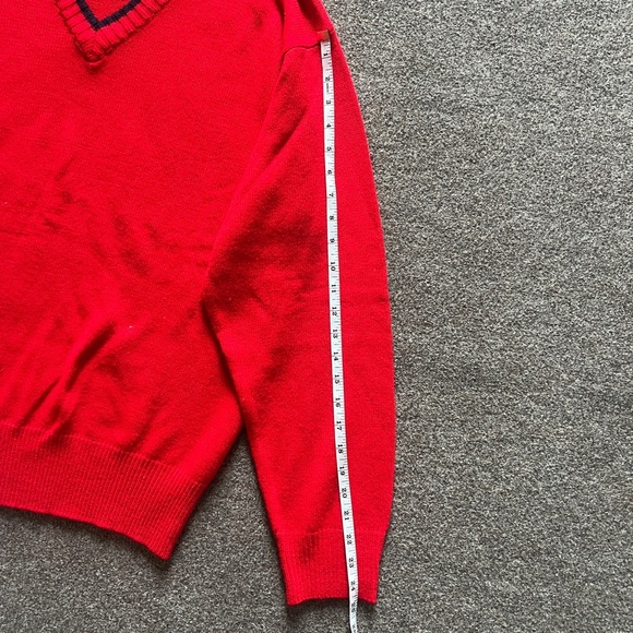 Vintage Haband Red V Neck Knit Long Sleeve Pullover Sweater Navy Trim Men’s XL - Picture 10 of 13